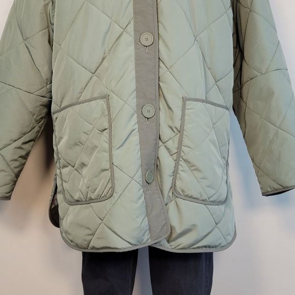 American Eagle Diamond Quilted Puffer Green Faux Fur Hood AE M Jacket Coat - Picture 4 of 13